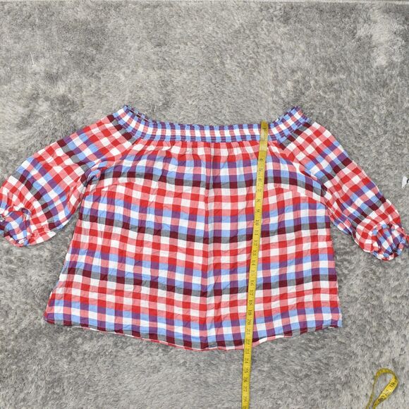 Lane Bryant Red and Blue Plaid Off-Shoulder Top - Picture 6 of 8